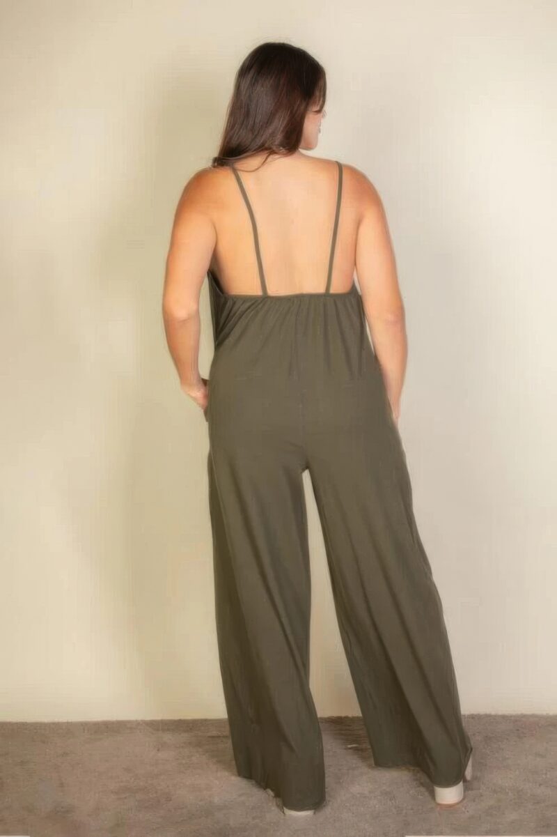 Plus spaghetti strap solid wide jumpsuit - Image 3