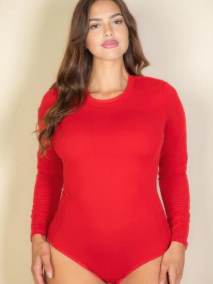 Plus solid long sleeve round neck bodysuit